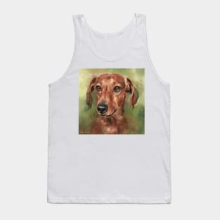 Painting of a Dachshund with a Red Coat Tank Top